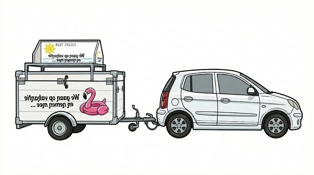 Illustratie: auto met de Escape Tour trailer